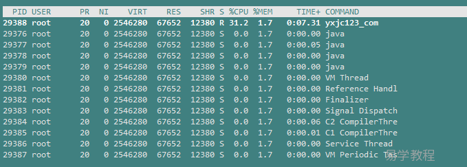 top -Hp pid命令