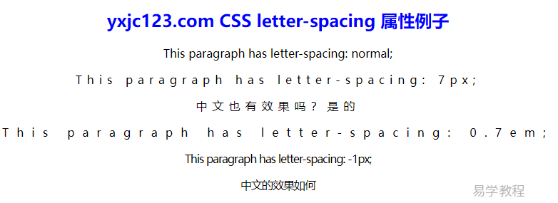 css letter-spacing 控制内容间距