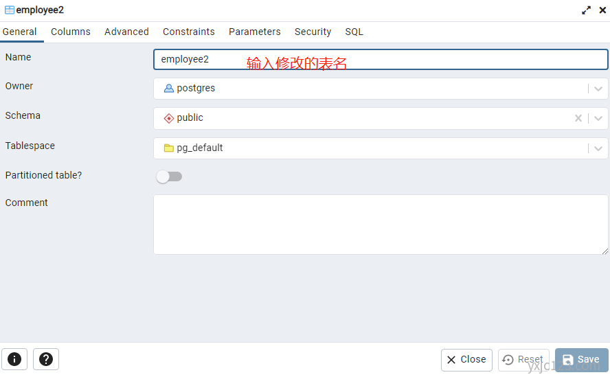 PostgreSQL 修该表名字