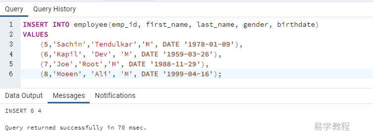 PostgreSQL 插入数据INSERT INTO 语句