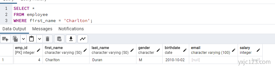 PostgreSQL WHERE查询