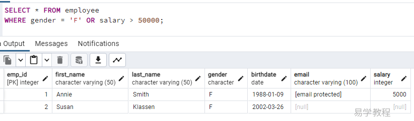 PostgreSQL WHERE查询